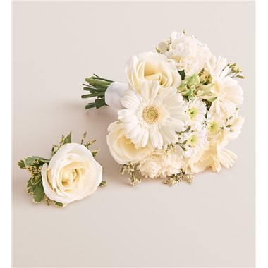 Prom Bouquet And Boutonniere-White
